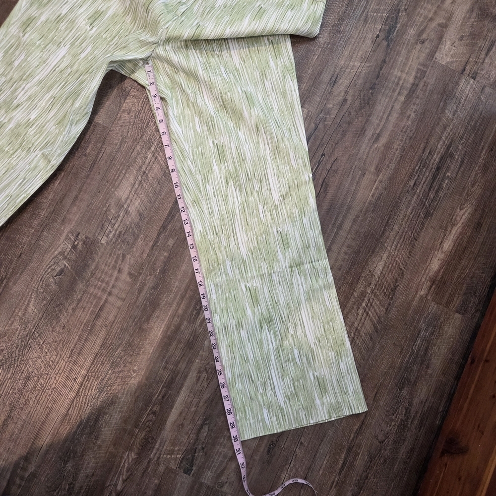 MetroStyle Stretch Green White Shimmer Ikat Stripe Straight Leg Pants Size 18 - Picture 12 of 14